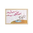 thumbnail image 1 of Coffee Time Wall Art with Frame, Cartoon of Japanese Spring Cherry Blossom Branches and Drink Cup Print, Printed Fabric Poster for Bathroom Living Room, 35" x 23", Multicolor, by Ambesonne, 1 of 2