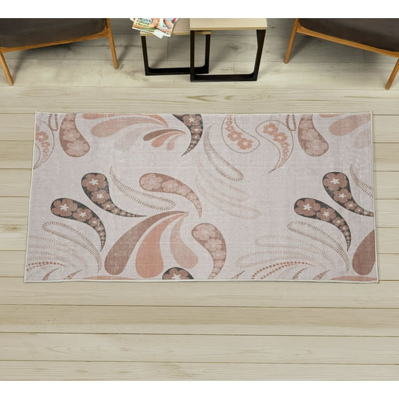 Abstract Decorative Rug, Contemporary Leaves and Blossoms Daisy Spring Season Geometric Style Art, Quality Carpet for Bedroom Dorm and Living Room, 6 Sizes, Pale Salmon, by Ambesonne