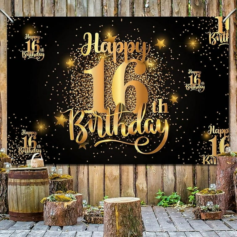 Happy Birthday Banner 6x3.6ft - Gold Glitter Diamond Champagne Party Decor With String