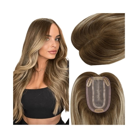 Human Hair Topper 3×5 inch Mono Top Base Brazilian Virgin Hair Invisible Hair Piece for Women with Thinning Hair Clip in Natural Straight Hair Topper