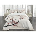 thumbnail image 3 of Ambesonne Floral Quilted Bedspread Set 3 Pcs, Style Art Birds, King Size, Pale Maroon Black, 3 of 5