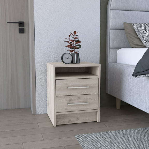 Izzovium Modern Nightstand with Two Drawers, Small Space Side Table in Light Gray