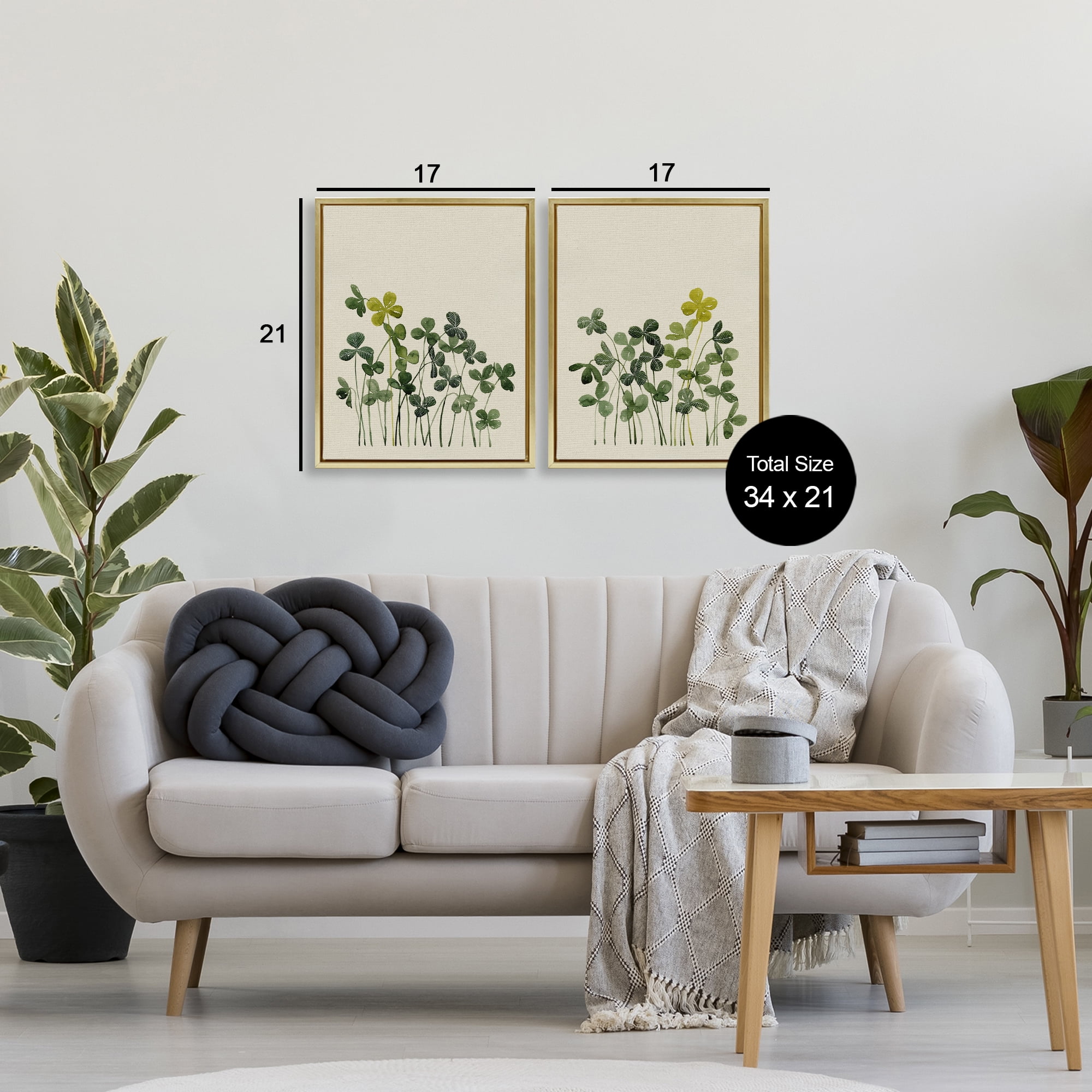Minimal Hidden Gems 2 Piece Gold Framed Floater Canvas Set, design by Grace Popp
