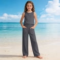 thumbnail image 2 of XXWXYD Girls Linen Pants Palazz𝗈 Loose Straight High Waisted Wide Leg Pants Summer Lightweight Dress Pant for Kids Teen Girl Elastic Waist Pants, 2 of 9