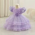 thumbnail image 2 of SERTG Little Girls' Party Dress Sheer Paneled Skirt with Back Zipper Short Sleeve Round Neck Princesse Outfit for 6 Months-4 Years(Purple,2 Years), 2 of 5