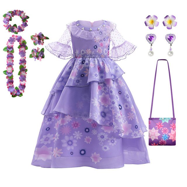 Disney Encanto Costume Princess Dress Suit Charm for Girls Cosplay Isabela Mirabel Carnival Christmas Birthday Party Clothes3-4T (110) Gao Jinjia LED