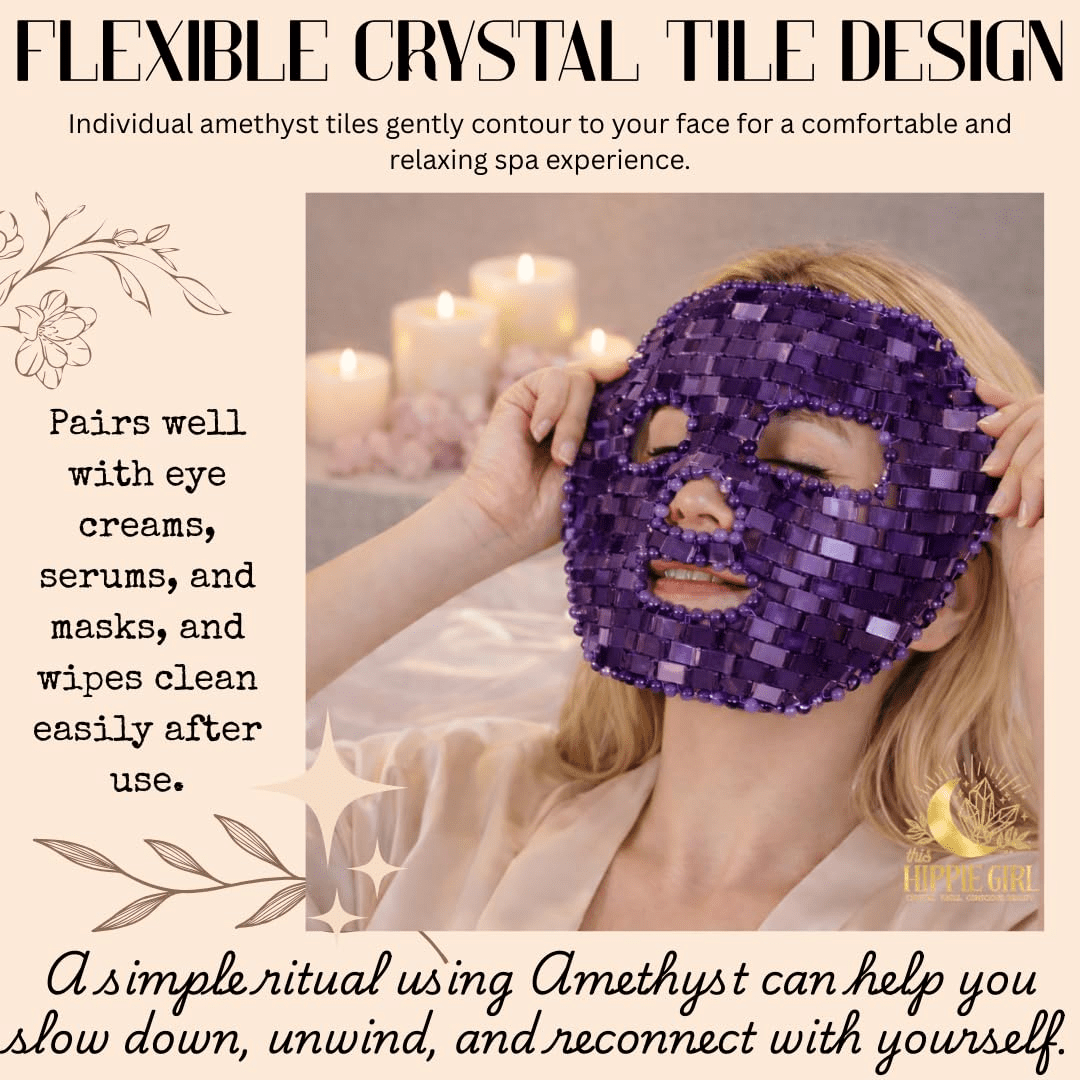 Amethyst Crystal Face Mask – Cooling Stone Facial Mask for Puffiness, Relaxation & Skin Glow – Natural Crystal Skincare Tool for Lymphatic Support & Stress Relief – This Hippie Girl
