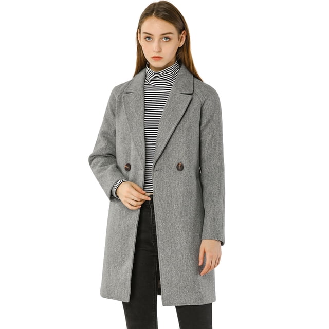 Abrigos de invierno raglán cruzados con solapa con muesca para mujer Gris S