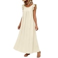 thumbnail image 6 of ClodeEU Women's Round Neck Ruffle Cap Sleeve Maxi Dress, Casual Loose Fit Dress Beige,Women's Plus L, 6 of 8