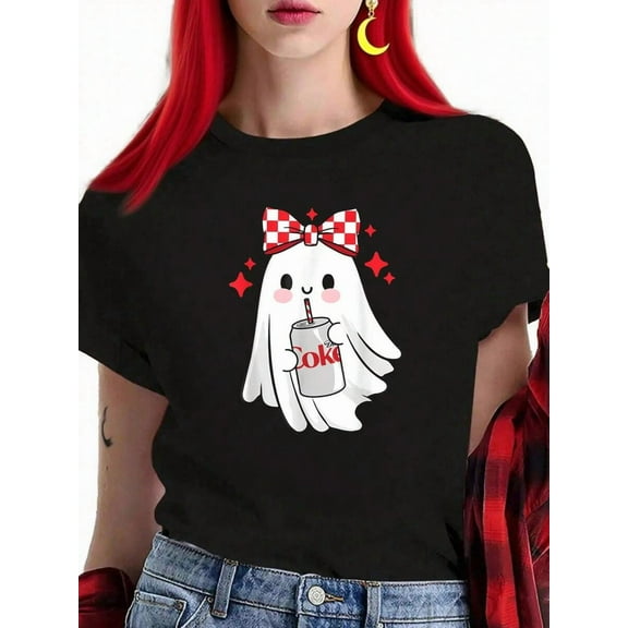 Diet Soda Halloween Cute Ghost Coquette Bow Spooky Season-Shirt% Cotton Black Art Crew Neck Unisex-Shirt Women And Men