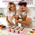 thumbnail image 6 of Treamon Disposable Aluminum Mini Loaf Pans, 50 Pack Aluminum Foil Pans with Lids and Spoons Sealing Sticker, 6.8 oz Rectangular Cake Pans Baking Pan, Pink, 6 of 6