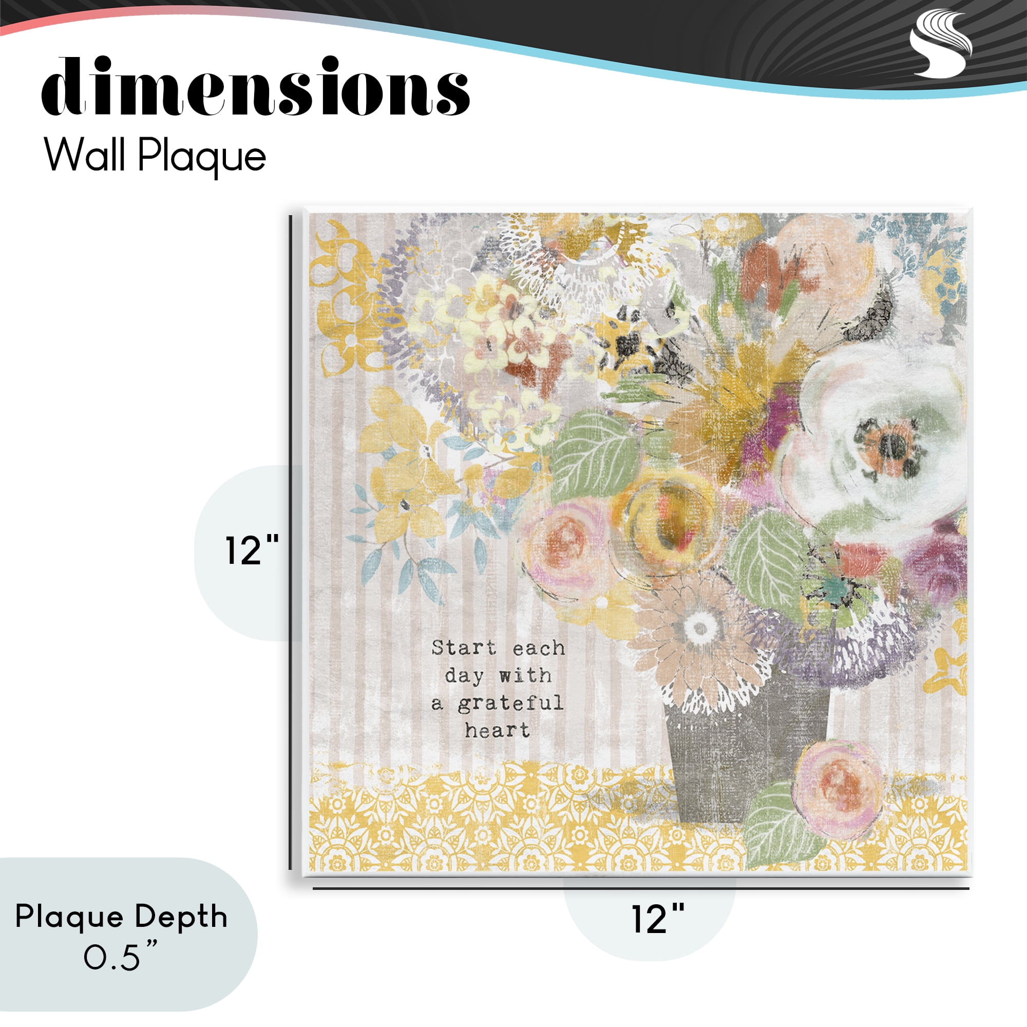Stupell Industries Floral Inspirations Grateful Heart Wall Plaque Art, design by Suzanne Nicoll