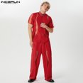 thumbnail image 2 of INCERUN 2024 Conjuntos casuales de estilo americano para hombre, camisas de manga corta, pantalones, conjuntos de dos piezas de malla con empalme irregular a la moda para hombre S-5XL, 2 of 5