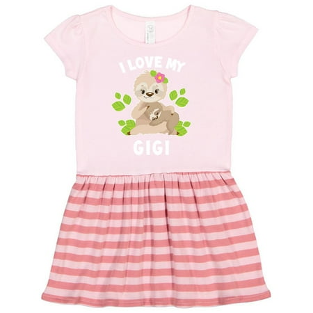 

Inktastic Cute Sloth I Love My Gigi and Green Leaves Gift Toddler Girl Dress