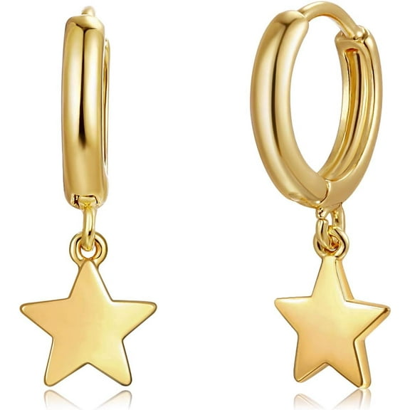 Gold Dangle Drop Hoop Earrings for Women Men Gold Plated Dainty Earrings Hypoallergenic Star Cross Huggie Hoops Jewelry for Everyday Wear