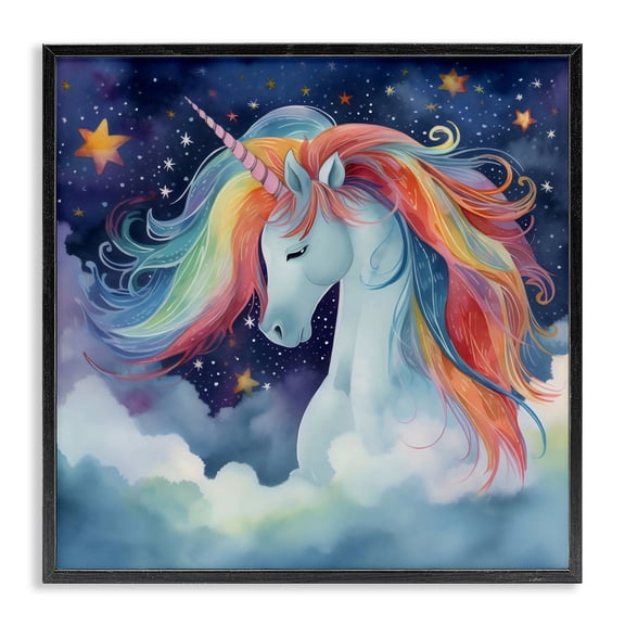 Stupell Industries Rainbow Mane Unicorn in Clouds Black Framed Giclee Art, design by Creative Studio