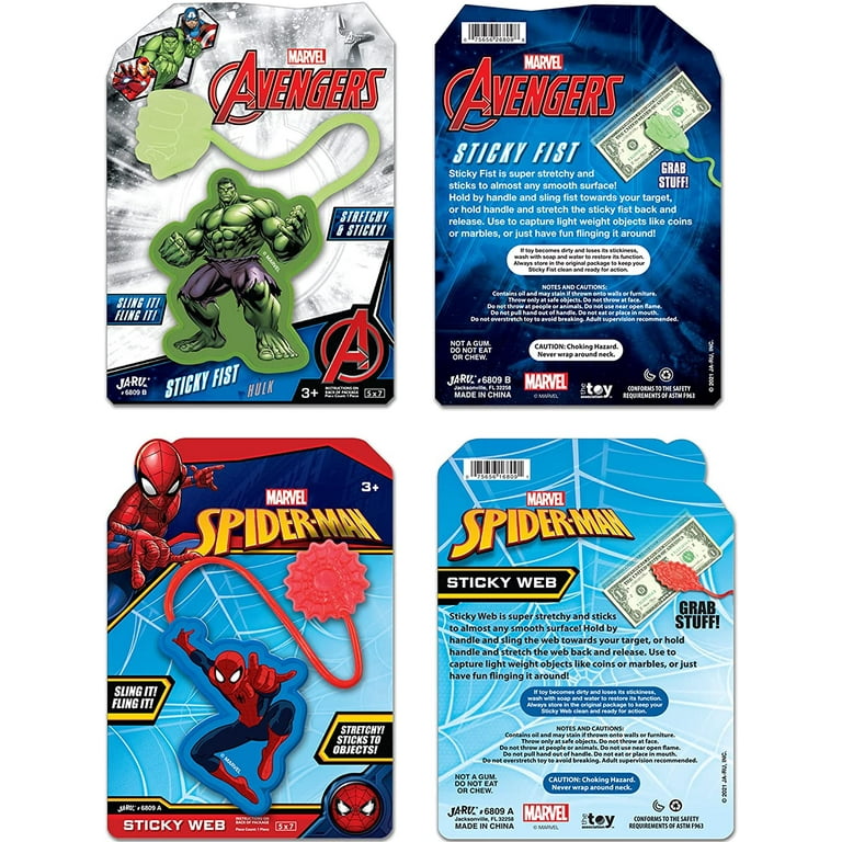 Marvel Spiderman & Hulk Sticky Hands Stretchy Snap Toys (8