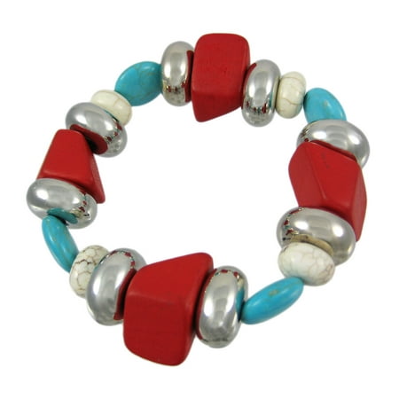 Turquoise, Carnelian & Howlite Chrome Stretch Bracelet