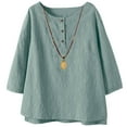 thumbnail image 4 of BLVB Womens 3/4 Sleeve Tops Cotton Linen Shirts Crew Neck Casual Loose Fit Blouses Spring Summer Fashion Clothes, 4 of 7
