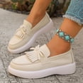 thumbnail image 5 of Womens Slip-On Platform Loafers with Bow Detail, Faux Suede Upper, Beige, Comfortable Casual Shoes,Size 9.5, 5 of 9