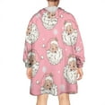 thumbnail image 2 of Wearable Oversized Blanket,Pink Christmas Santa Pattern Wearable Blanket Hoodie for Adults,Cozy Hooded Blankets with Super Pockets,Super Warm Fuzzy Pullover for Women & Men, 2 of 6