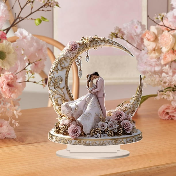 2D Flat Moon recién casados de letreros acrílicos decoración de mesa impermeable regalo de boda para escritorio de gabinete decoración del hogar del