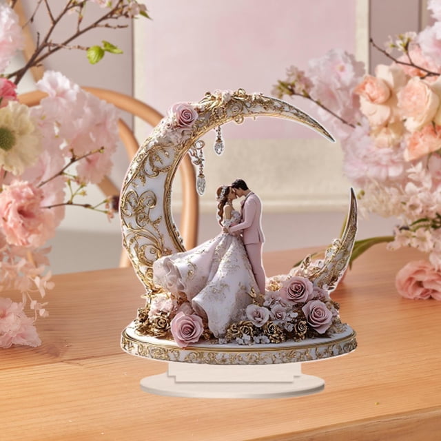 2D Flat Moon recién casados de letreros acrílicos decoración de mesa impermeable regalo de boda para escritorio de gabinete decoración del hogar del