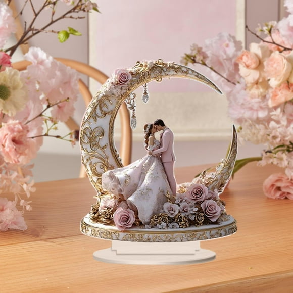 2D Flat Moon recién casados de letreros acrílicos decoración de mesa impermeable regalo de boda para escritorio de gabinete decoración del hogar del