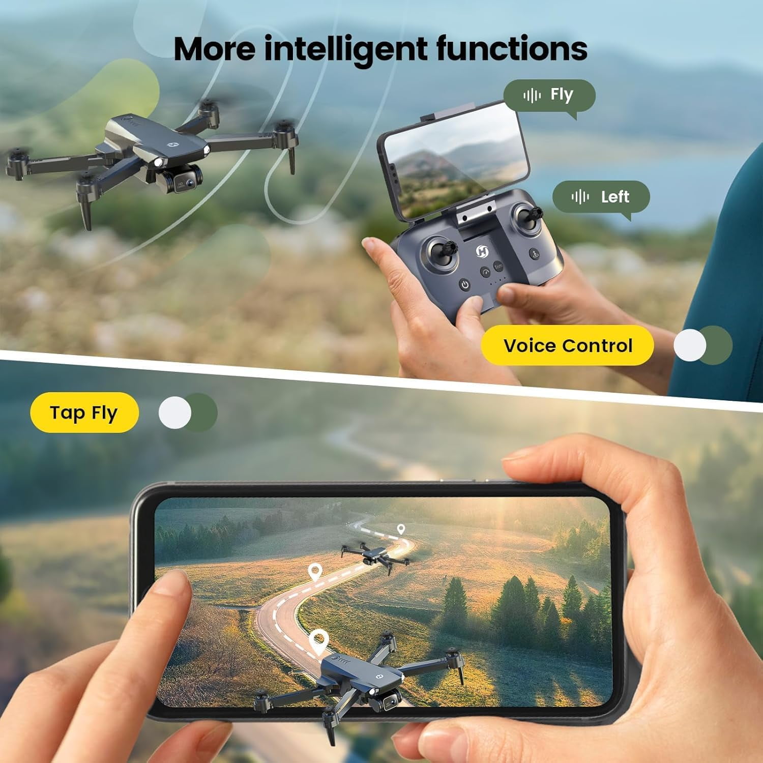 Holy Stone HS290 Foldable Drone with 1080P FPV Camera, Easy to Fly for Beginners, Air Photography Drone with Optical Flow, 2 Batteries, Black
