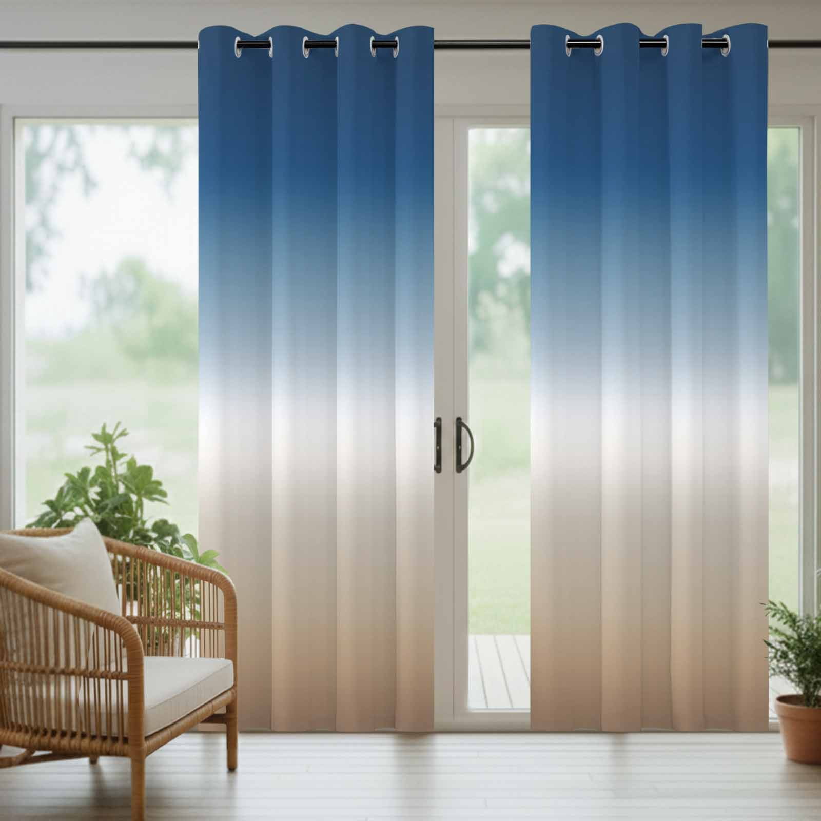 Outdoor Curtains for Patio Waterproof, Navy Blue Beige Ombre Cream Windproof Pravicy Outside Porch Blackout Curtain, Modern Abstract Art Aesthetics Sun Blocking Grommets Curtains for Cabana 54"x108"
