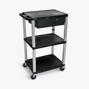 Luxor 42"H 3-Shelf Utility Cart - Drawer, Black Shelves, Putty Legs