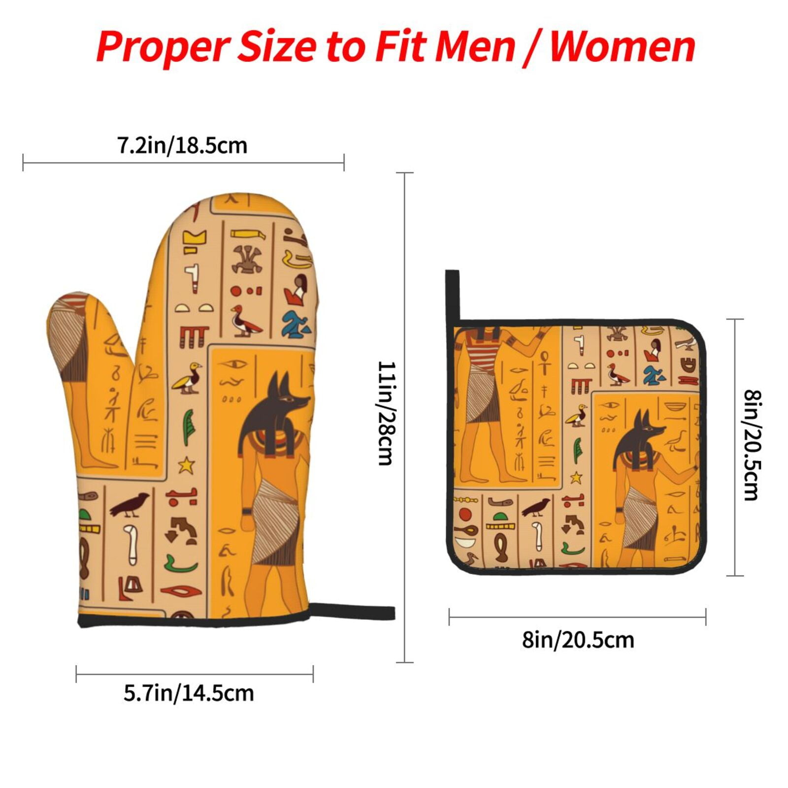 Egyptian Ancient Hieroglyphs 4Pcs Oven Mitts and Pot Holders Sets Oven Kitchen Gloves Hot Pads for Cooking BBQ Baking Grilling