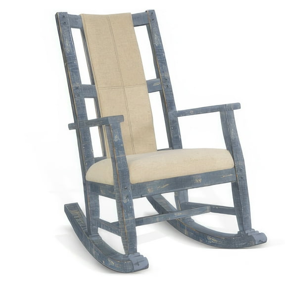 Rena Rocking Chair, Cushion Seat and Back, Blue Mahogany Mindy Wood