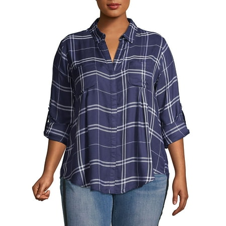 Plus Nancy Plaid Long-Sleeve Top