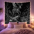 thumbnail image 2 of Armchair Bookshelf Cat with Monochromatic Engraving Woodcut, Cozy Dark Academia for Book Lovers, Wall Decor, Halloween Gift, Tapestry Wall Hanging for Dorm and Living Room, 2 of 7