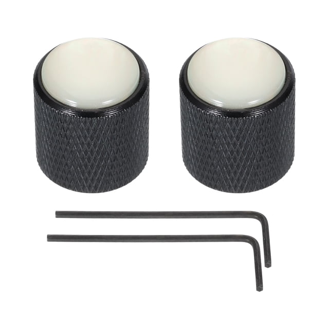 Uxcell Guitar Bass Dome Knobs White Shell Top 6mm Black Metal Volume Tone Control with Inner Hexagon Spanner 2 Pack