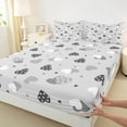 thumbnail image 3 of Feelyou Chic Love Heart Queen Sheet Sets for Kid, Abstract Grey Flat Sheet, Modern Fashion Cartoon Queen Fitted Sheet, Breathable Home Decor, 4pcs, 3 of 7