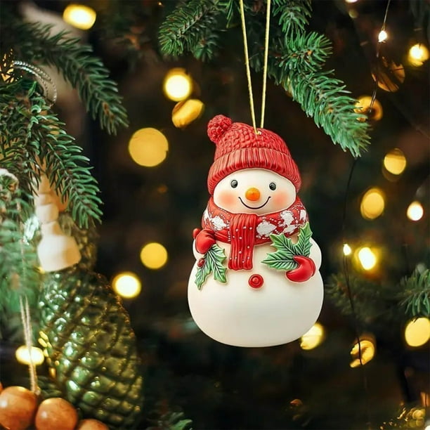 Seyotauo Christmas Snowman Ornaments Double Sided Xmas Hanging Decorations, Acrylic Snowman Figurines Ornament for Christmas Tree Wreath Fireplace Window Holiday Party Supplies Gift