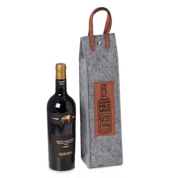 Wines of the World felt wine tote with brown accents