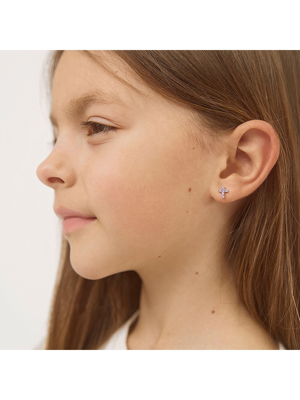 925 Sterling Silver Cubic Zirconia Cross Toddler Earrings with Safety Screw Back