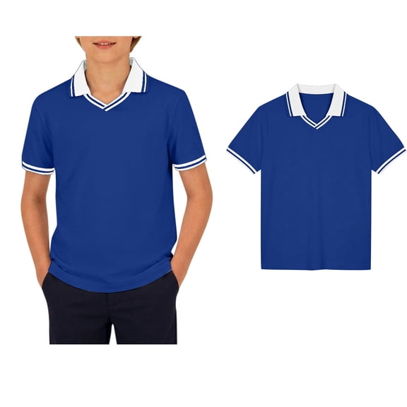 Boys Active Short Sleeve Polo Shirt Breathable Blue Active Performance Tennis Shirts for School Uniform 7-8 Years