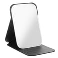 thumbnail image 1 of Espejo de maquillaje portátil, rectangular, plegable, con soporte, de piel sintética, para escritorio, para casa, oficina, viajes, camping, color negro, 1 of 8