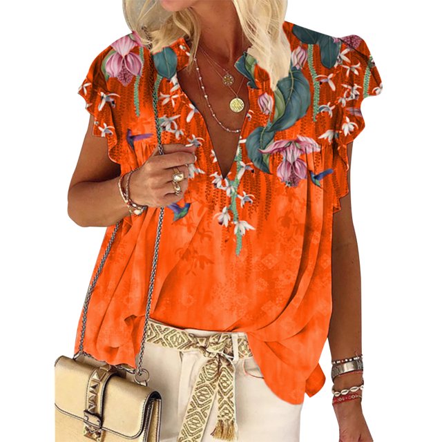 Minnieouse Camiseta de mujer Blusa informal de playa de manga corta con estampado bohemio Prendas para la parte del cuerpo amarillo 4XL Minnieouse AP002040-39