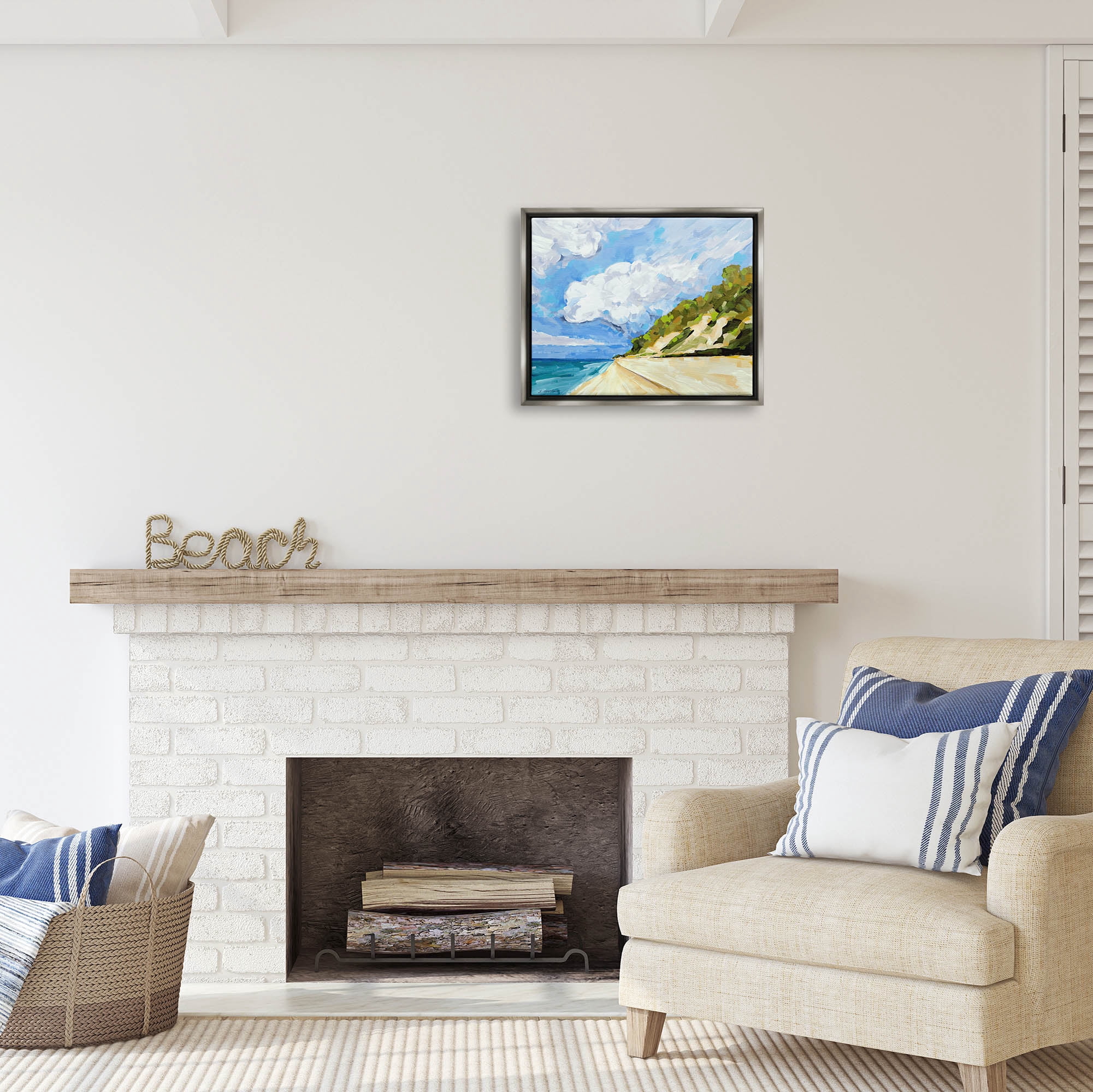 Stupell Industries Cloudy Coastal Cliffs Painting Coastal Painting Gray Floater Framed Art Print Wall Art