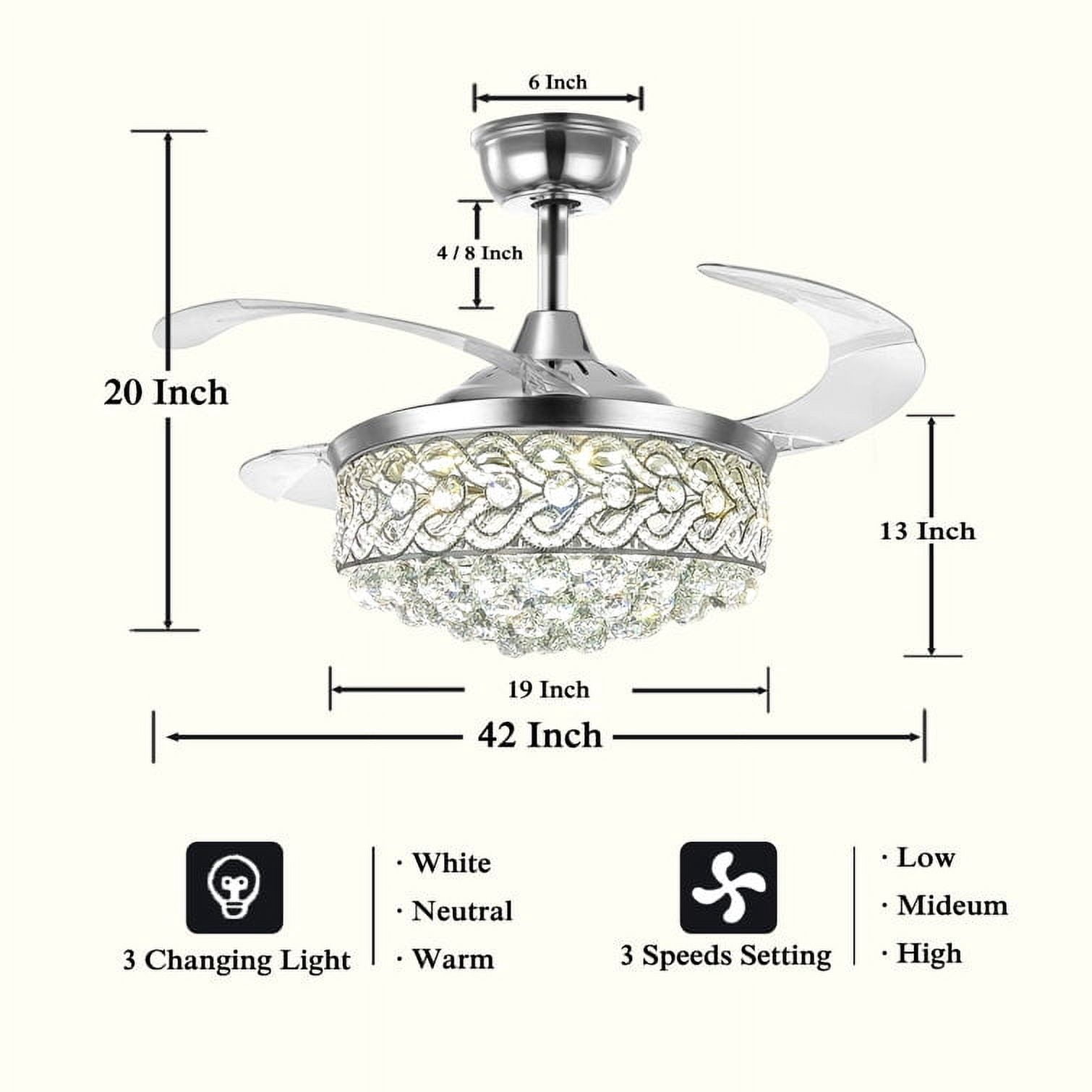 FINE MAKER 42" Contemporary Chandelier Ceiling Fan with LED Lights and Remote Control