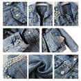 thumbnail image 6 of Women'S Jean Jacket Embroidered Rivet Pearl Short Denim Jacket Coat Blue S, 6 of 7