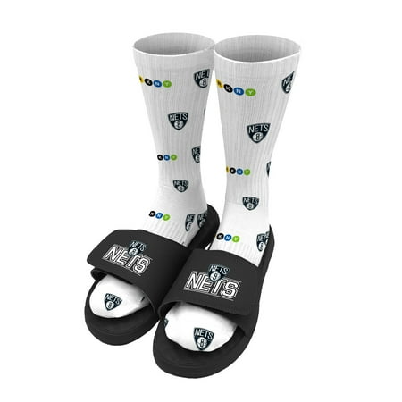 

Men s ISlide White Brooklyn Nets Pattern Socks & Slide Sandals Bundle