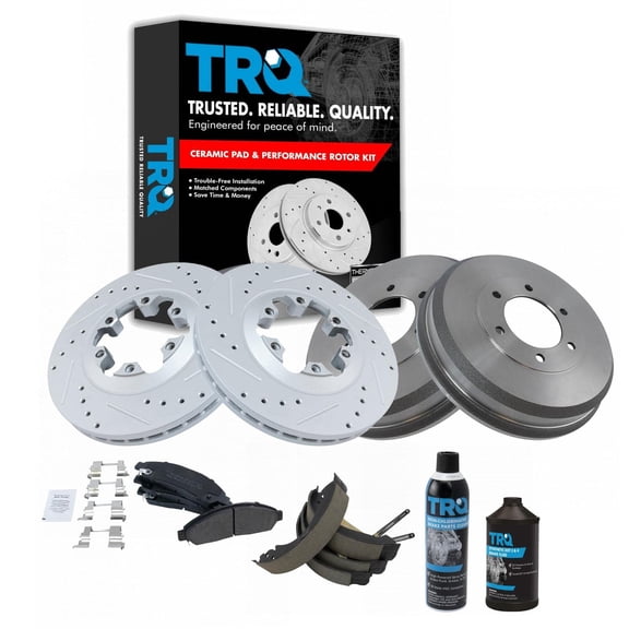 TRQ Brake Shoes Drums & Pad Performance Rotor COMPLETE Kit for Chevy Isuzu BKA22095