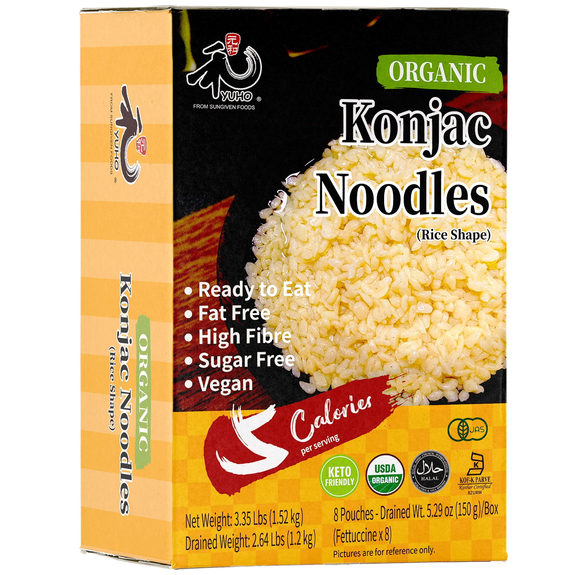 Organic Shirataki Konjac Rice, Oat Rice 8 Bags, Vegan GlutenFree FatFree KetoFriendly Pasta