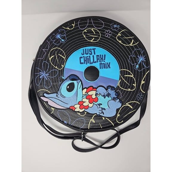 Disney Parks Stitch Vinyl Record Embroidered Crossbody Bag